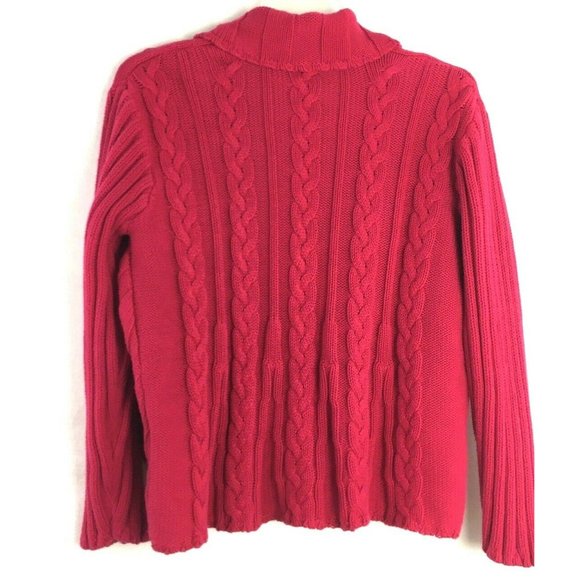 Additions By Chico's Open Front Cable Knit Cardigan Sweater Cotton Fuschia, Lg - Picture 3 of 6